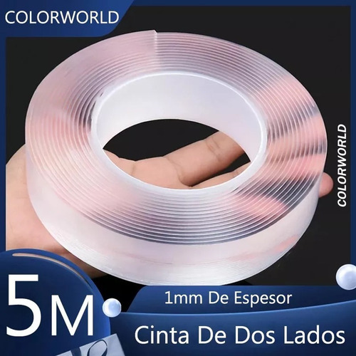 Colorworld NMJD500CM cinta nano adhesiva de doble cara lavable reutilizable 5 mts