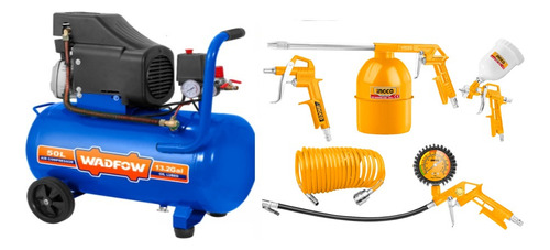 Compresor De Aire Ingco 50 Litros 2.5hp + Kit 5 Piezas