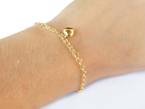 Pulseira Portuguesa Em Ouro 18k Com Pingente Coração