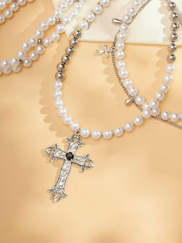 Hebras De Perlas De Imitación En Capas De Sacina, Collar De