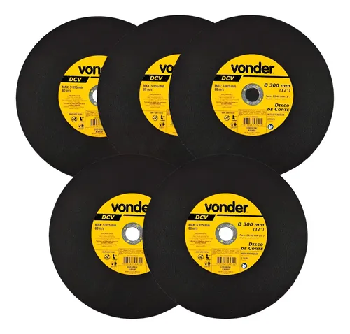 Kit 5 Discos para Policorte 12" Furo 1" para Metal Aço Vonder