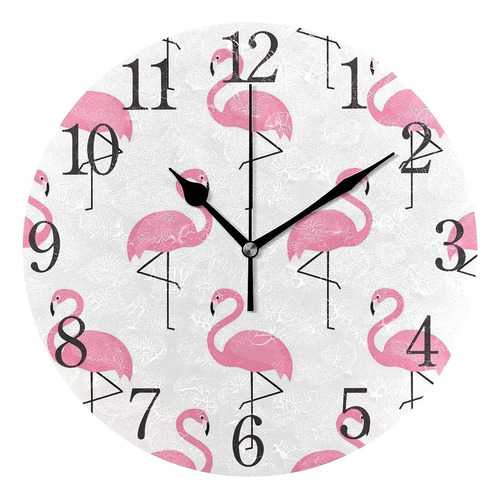 Flamingo Wall Clock Números Arábigos Diseño Rosa Verano Relo