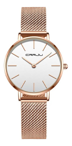 Reloj Dama Crrju Ultra Delgado Alta Calidad Rose Gold Negro