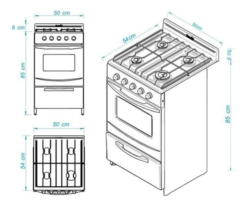 Cocina Escorial Candor gas natural 4 hornallas blanca puerta con visor 52.6L