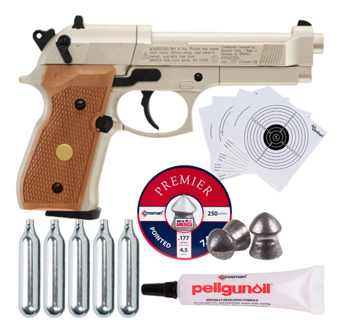 Paquete Beretta 92fs Co2 Nickel Madera .177 Pellets Xchws P