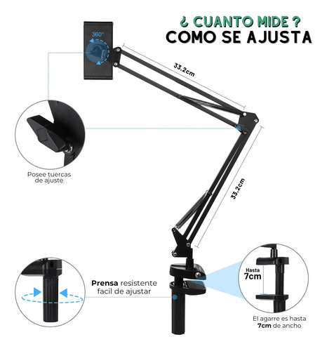 Soprote Brazo Articulado Para Celu Tablet Para Grabar Videos