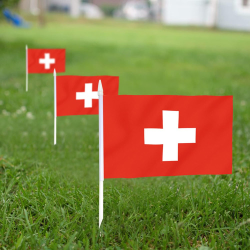 Mini Banderas Anley , Con Vara, Por 12 Unidades De Suiza