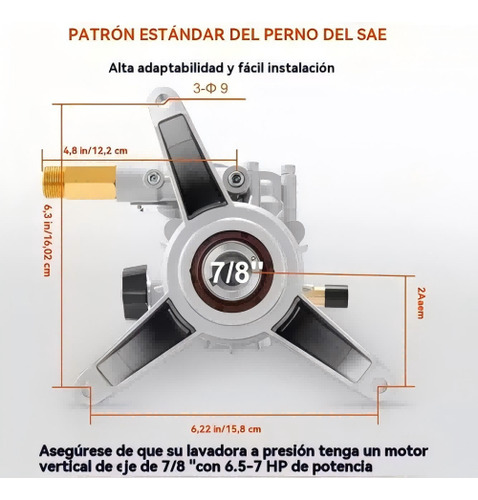 Bomba Para Hidrolavadora 3200psi Eje 7/8'' Vertical Cabezal Plateado 60hz