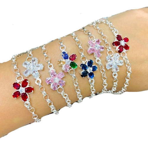 Pulsera Rolo Con Flor Plata 925 Ideal Mujer Novia Ps 186 