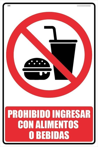 Cartel Prohibido Ingresar Con Alimentos 20x30cms