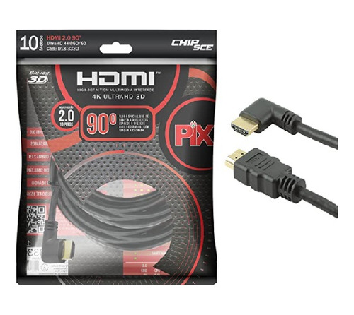 Cabo Hdmi 90° Gold 10m - 2.0 4k Hdr 19p