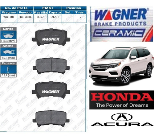 Balatas Traseras Cerámica Honda Pilot 2009 - 2017