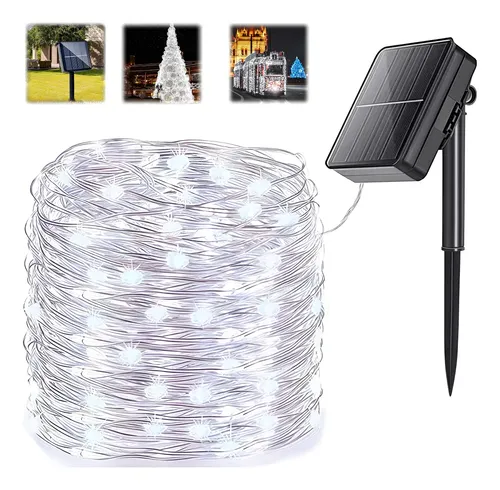 Luzes De Natal Energia Solar 20m 200 Leds Área Externa800mah Branco ...