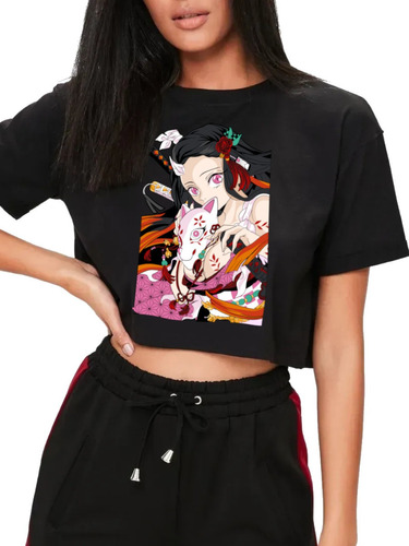 Playera Crop Top Nezuko Ambu Mask Color Kimetsu