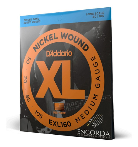 Encordoamento Baixo 4c .050 D'addario Xl Nickel Wound Exl160