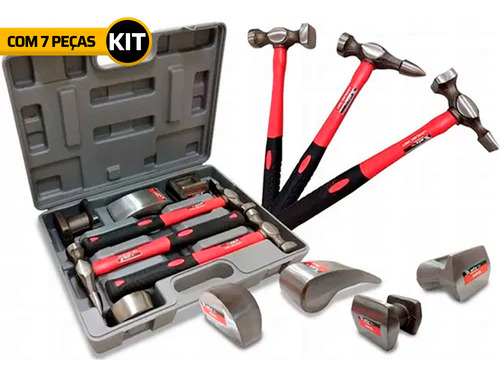 Kit Reparo Automotivo Chapeador 7 Peças Martelo E Tasso