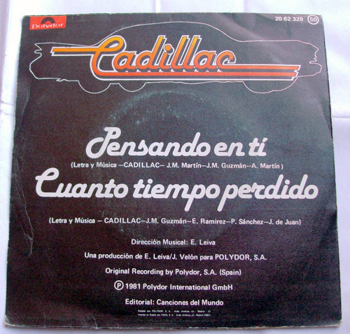 Cadillac - Pensando En Ti * Rock Español * Single 1981 Ex (Usado)