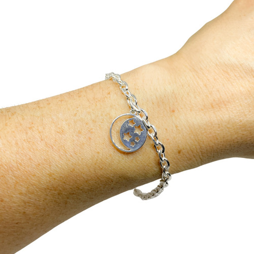 Pulsera De Acero Blanco Con Dije Luna Y Estrellas