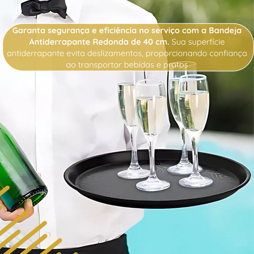 Kit 2 Und Bandeja Garçom Antiderrapante 40 Cm Redonda Pro