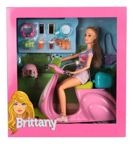 Muñeca Brittany Con Scooter Morado Y Accesorios Jwzs-60