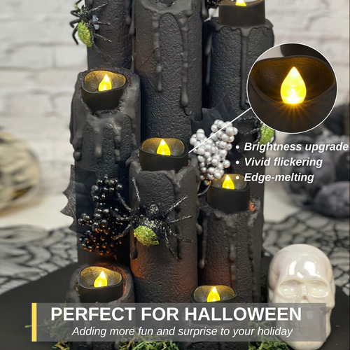 Set 12 Velas Led Color Negro Fiesta Halloween Parpadeantes