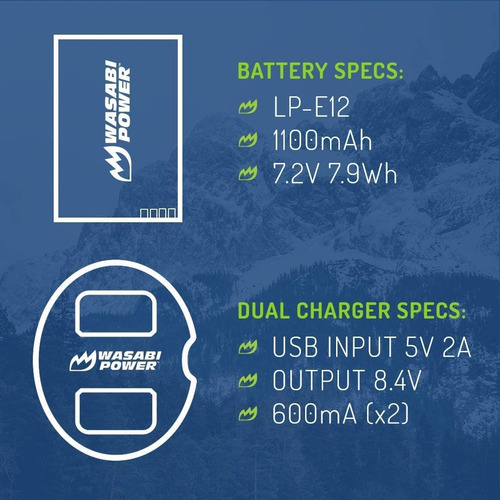 Wasabi Potencia Lp-e12 - Batería (2 Unidades) Y Cargador Usb