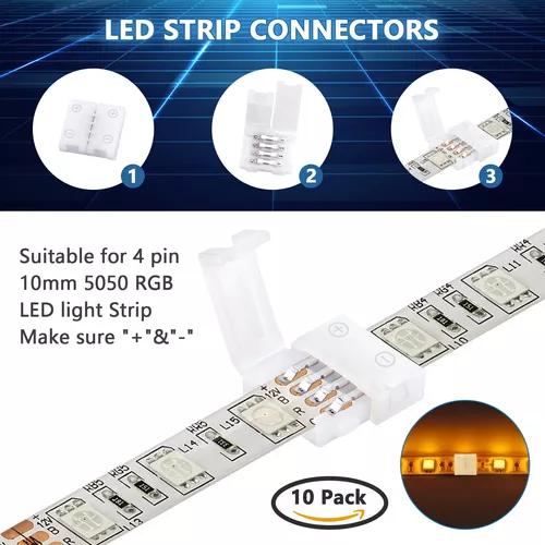 Conectores de tira de luz LED de 2 pines de 0.394 in, clips sin cable, tira  a cable, adaptador sin soldadura, conexión de extensión de terminal para