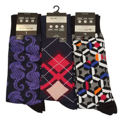 Calcetines De Caballero Paquete 3 Pares Alfani Multicolor Estampado 7-12