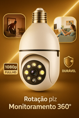Câmera De Segurança Lâmpada Ip Wifi Com Visão Noturna Interna Externa Espiã 360º Cor Branco Dtimp