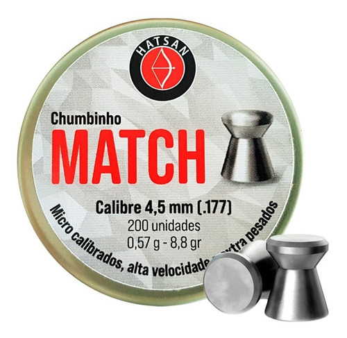 Chumbinho Hatsan Match 4,5mm 0,57g Tiro Ao Alvo 200 Unidades