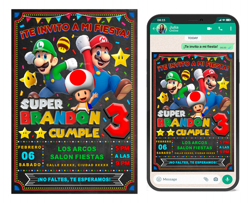 Super Mario Bros Invitación Imprimible Personalizada