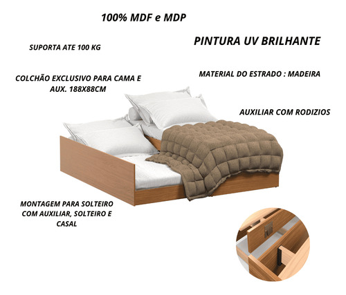 Cama Matrix Solteiro Casal E Com Auxiliar 3 Em 1 Luxo Mdf