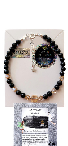 Pulsera Turmalina Negra + Cubo Cristal Austria Light Topaz 