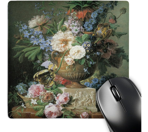 Mouse Pad Flores En Jarrón Alabastro Con Nido De Pájaro 20x2