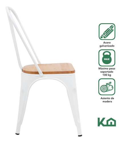 Set De 2 Sillas Tolix Estructura De Acero Asiento De Madera Vintage Exterior Color Blanco KingsHouse