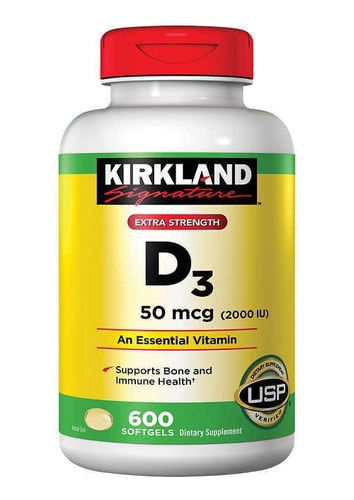 Vitamina D3 Extra Strength. 2000iu, 50 Mcg. 600 Cápsulas.