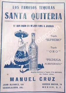 Cartel Retro Tequila Santa Quiteria De Manuel Cruz 1922 Raro