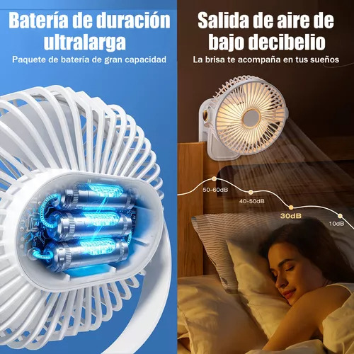 Ventilador De Mini Escritorio Recargable Ajustable 360° 15 Cm Blanco Plástico 3
