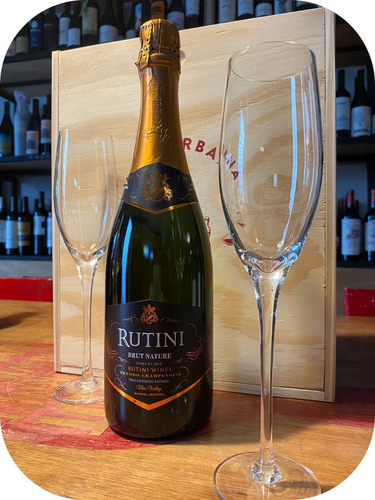 Vino Rutini Brut Nature +2 Copas Espumante En Caja Madera 