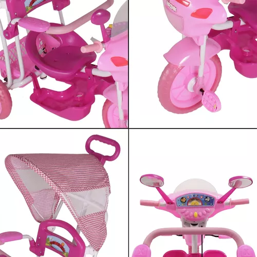 Triciclo Velotrol Infantil Bebe Motoca - Rosa + Empurrador na