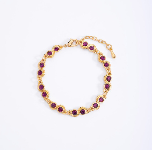 Pulsera Con Cristales Purpura En Baño De Oro Marca Nice