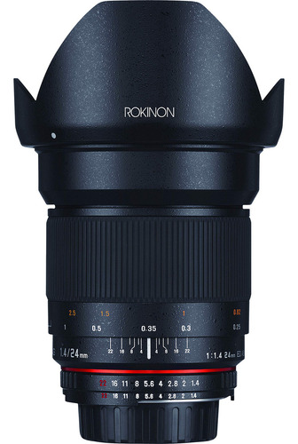Rokinon, lente asférica grande angular, F/1.4, 24 mm, preta