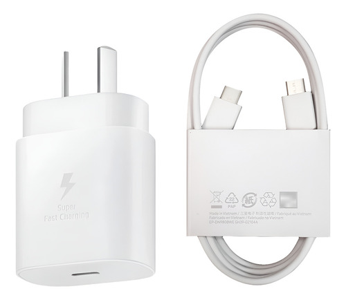 Cargador Para Samsung 25w A14 A24 A34 A52 A54 A70 + Cable Color Blanco