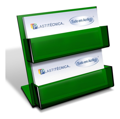 Porta Cartão De Visitas Acrílico Verde Transpar Com 2 Bolsas
