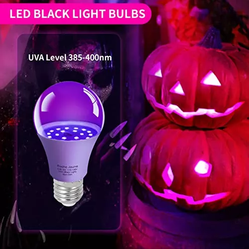 Bombillas negras, bombilla LED negra, bombilla negra de 10 W, luz negra UVA  de 385-400 nm, luz negra ultravioleta A19 para brillar en la oscuridad