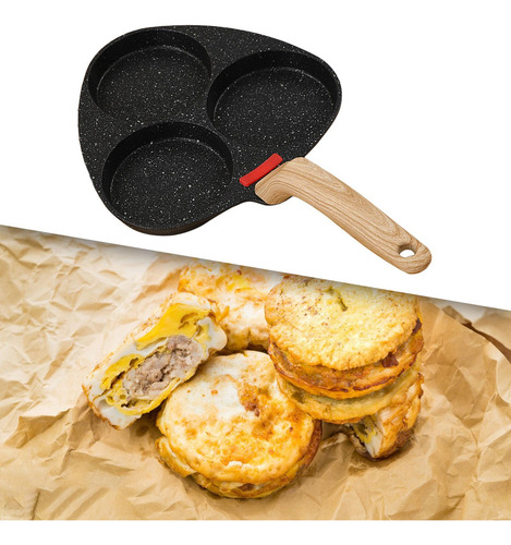 Sartén Antiadherente Para Huevos, Sartén 3 Agujeros Negro