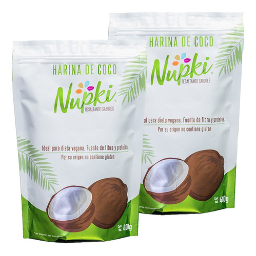 Imagen 1 de 6 de 2 Pack. Harina De Coco Nupki 400g · Organica · Sin Gluten