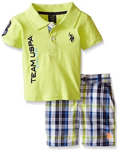 U.s. Polo Assn. Baby Boys  Pique Polo Y Plaid Short Set