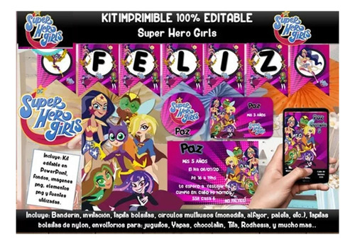 Kit Imprimible Invitaciones Candy Bar Png / Dc Comic Girls