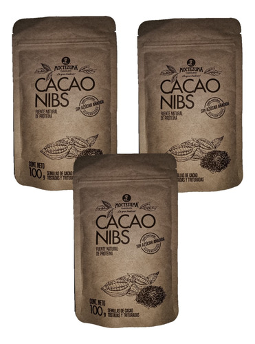 Nibs Cacao 100% Moctezuma Pack De 3 Bolsa De 100 Grs C/u